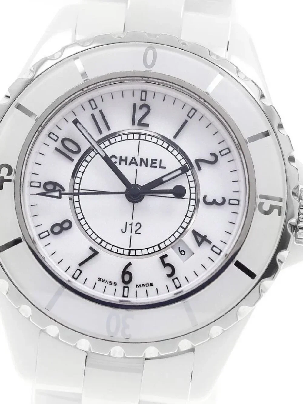 CHANEL J12 33mm H0968 White ceramic date white Dial Quartz Ladies Watch_923532